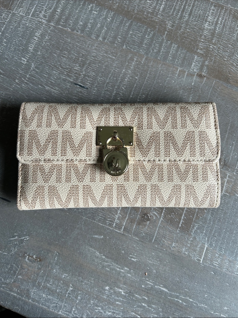 Milan Foldover Wallet Wristlet with faux Gold Lock